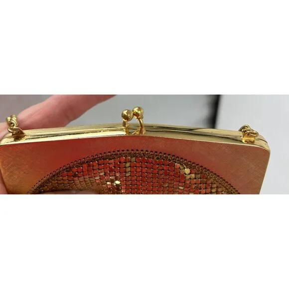 Vintage Whiting & Davis Gold Mesh Evening Purse Hinged Frame Clutch With Fringe - Picture 7 of 11